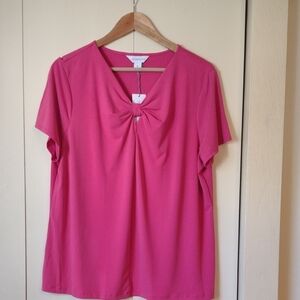 Liz Claiborne Pink Tie Front Blouse Short Sleeve Relaxed